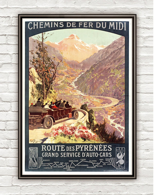 Vintage Poster of Route des Pyrénées 1900 Tourism poster travel - product images