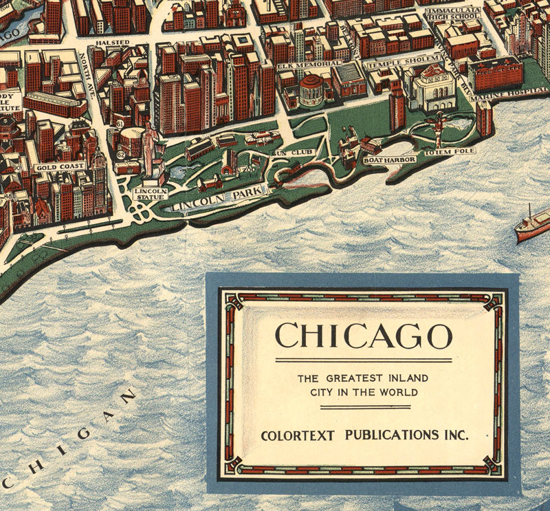 Old Panoramic View of Chicago Birdseye 1938 VINTAGE MAPS AND PRINTS