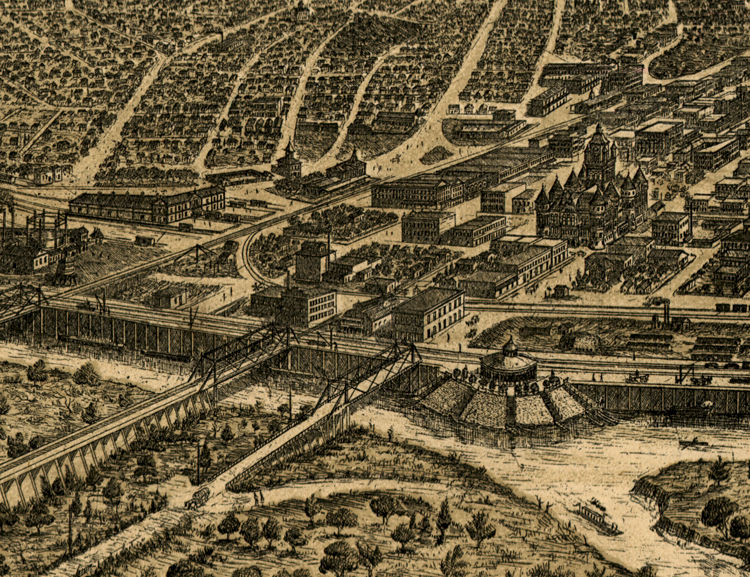 Dallas Texas Old Panoramic View 1892 Vintage Map VINTAGE MAPS AND PRINTS