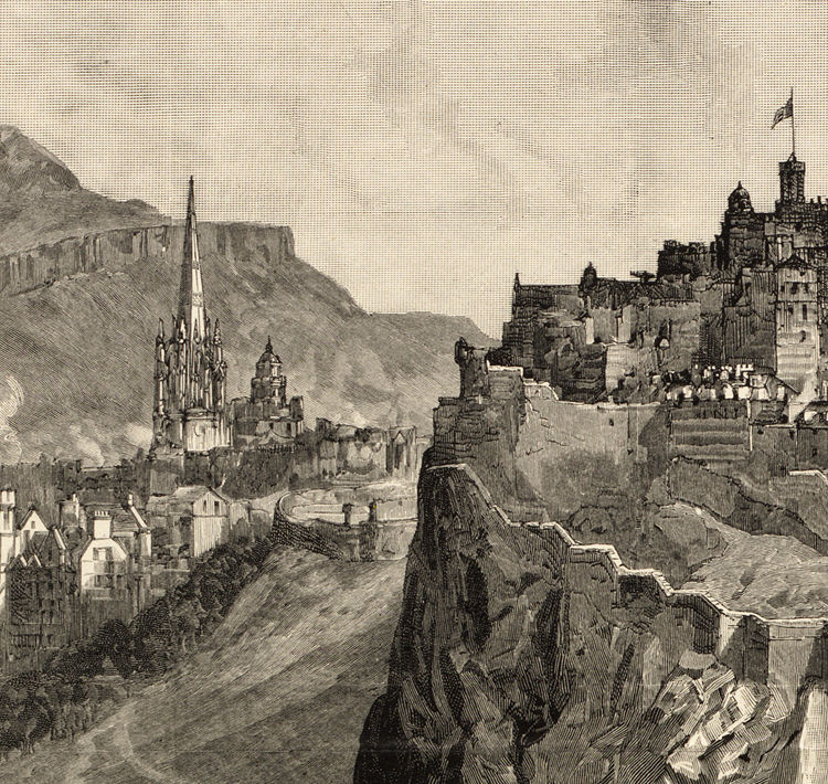 Old Edinburgh Vintage Panoramic View in 1886 Edinbourg