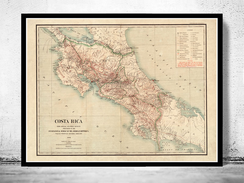 Old Map of Costa Rica 1903 Vintage Map VINTAGE MAPS AND PRINTS