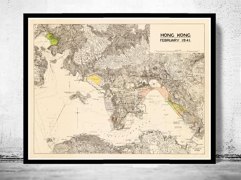 Old Map of Hong Kong Kowloon 1941 China Vintage Map Wall Map Print VINTAGE MAPS AND PRINTS