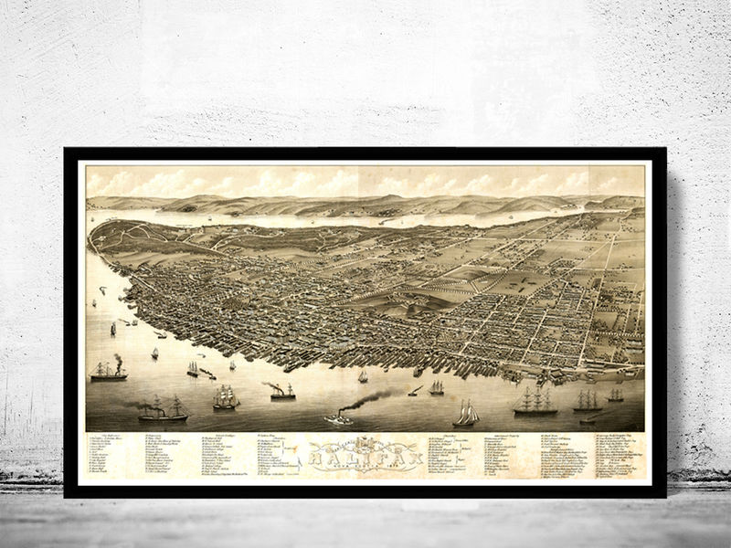 Old Panoramic View of Halifax Nova Scotia Canada Aerial view 1879