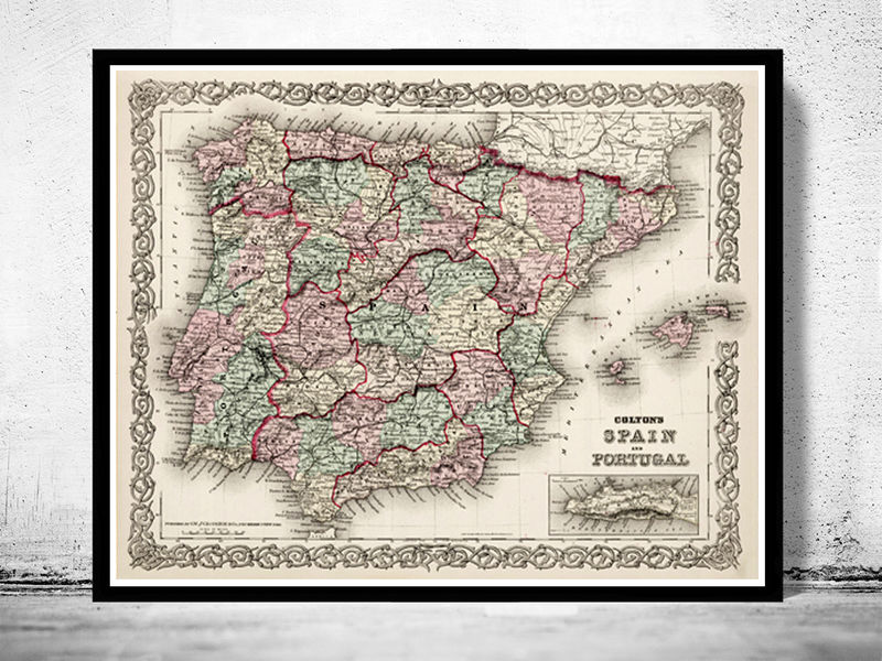 Old Map of Spain 1886 Vintage Map Wall Map Print - VINTAGE MAPS AND PRINTS