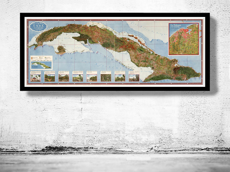 Old Map of Cuba and Habana 1945 Vintage Map Wall Map Print VINTAGE