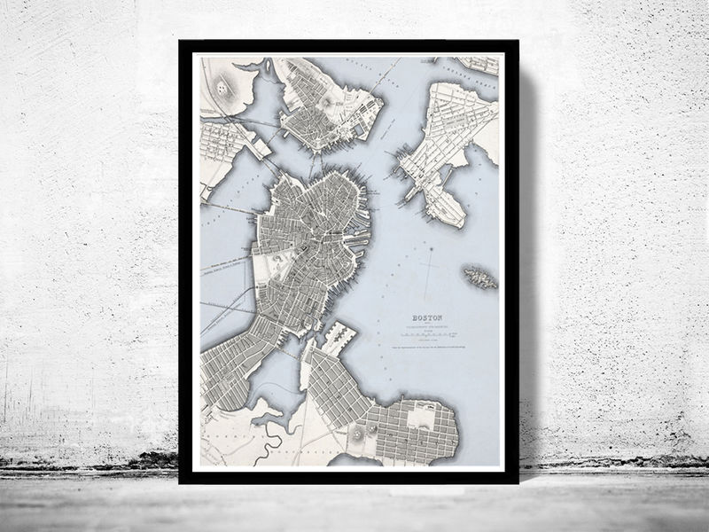 Old Map of Boston Charlestown, Roxbury Massachusetts Vintage 1842