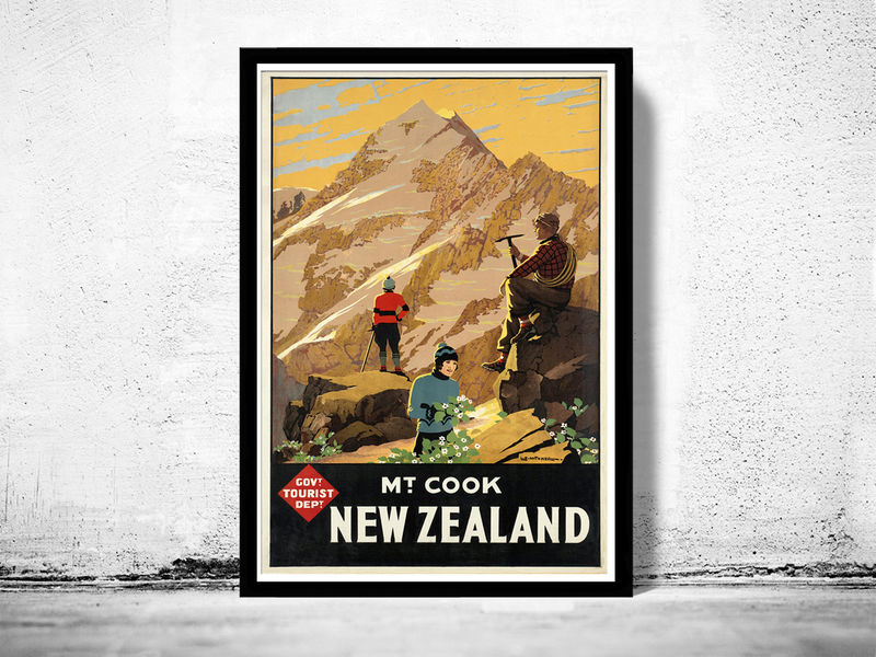 Vintage Poster of New Zealand Mt Cook Tourism poster travel - product images