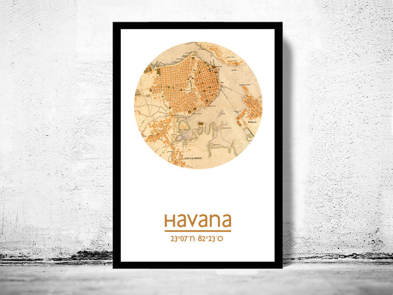 HAVANA - metropolis poster - town map poster print picture regarding Printable Map of Havana called HAVANA - town poster - metropolis map poster print