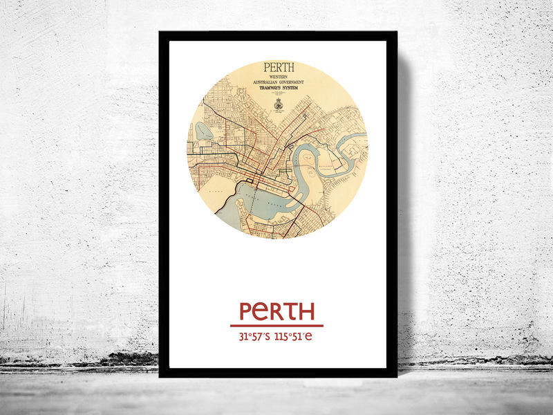 PERTH city poster city map poster print VINTAGE MAPS AND PRINTS