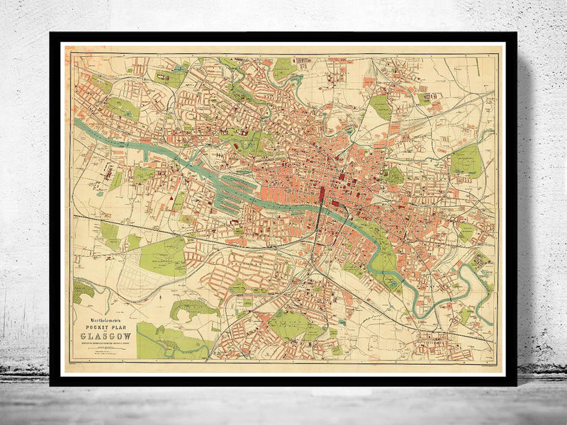Old Map of Glasgow, Scotland 1917 Vintage Map Wall Map Print VINTAGE