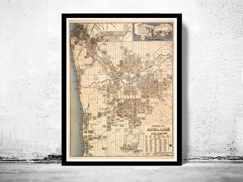 Old map of Adelaide Australia 1920 VINTAGE MAPS AND PRINTS