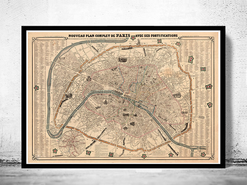 Old Map of Paris France 1855 Vintage Map Wall Map Print