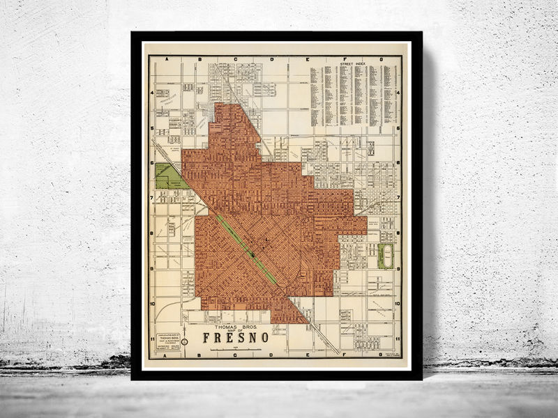 Old Map of Fresno California 1920 Vintage Map Wall Map Print - VINTAGE MAPS AND PRINTS