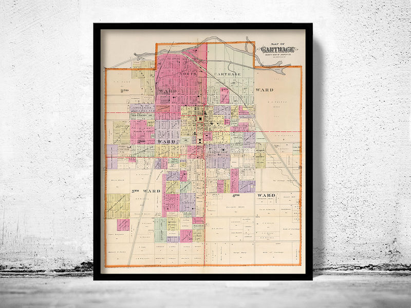 Old map of Carthage Missouri 1895 Vintage Map Wall Map Print VINTAGE