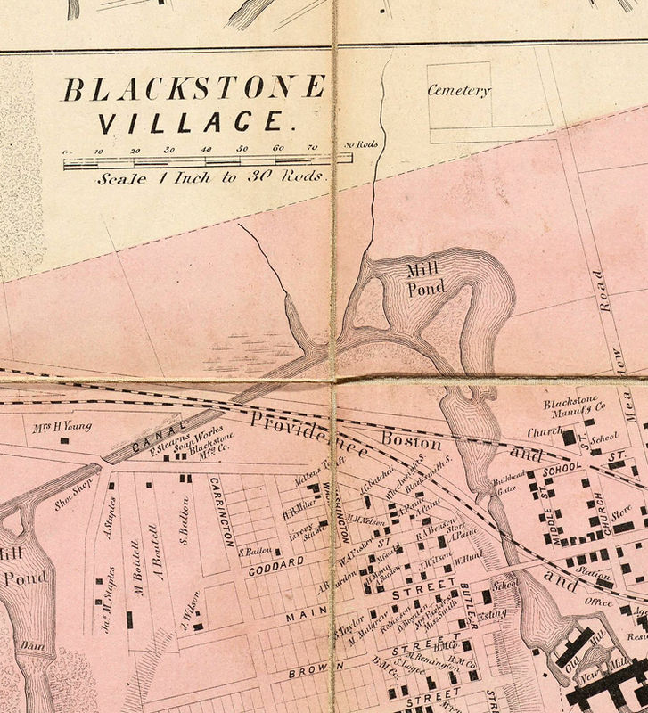 Old Map of Blackstone Massachusetts 1854 Vintage Map Wall Map Print