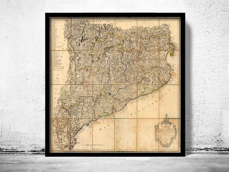 Old Map of Cataluña Catalunya 1816 Old Catalonia map Vintage Map Wall ...