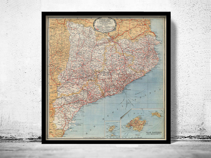 Old Map of Cataluña Catalunya 1925 Old Catalonia map Vintage Map Wall ...