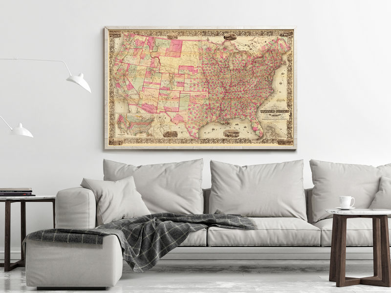 Old Map of United States 1867 Vintage USA Map Wall Map