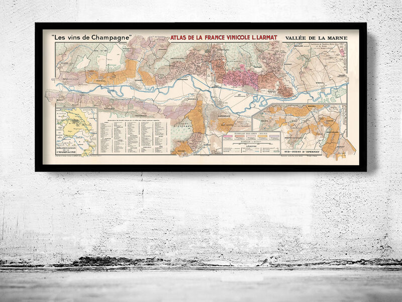 Old France Wine Chart Champagne Carte Vinicole de La Champagne 1944