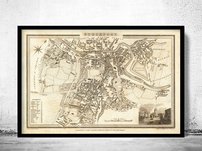 Old Map of Stockport Manchester 1824 Vintage Map Wall Map Print VINTAGE MAPS AND PRINTS
