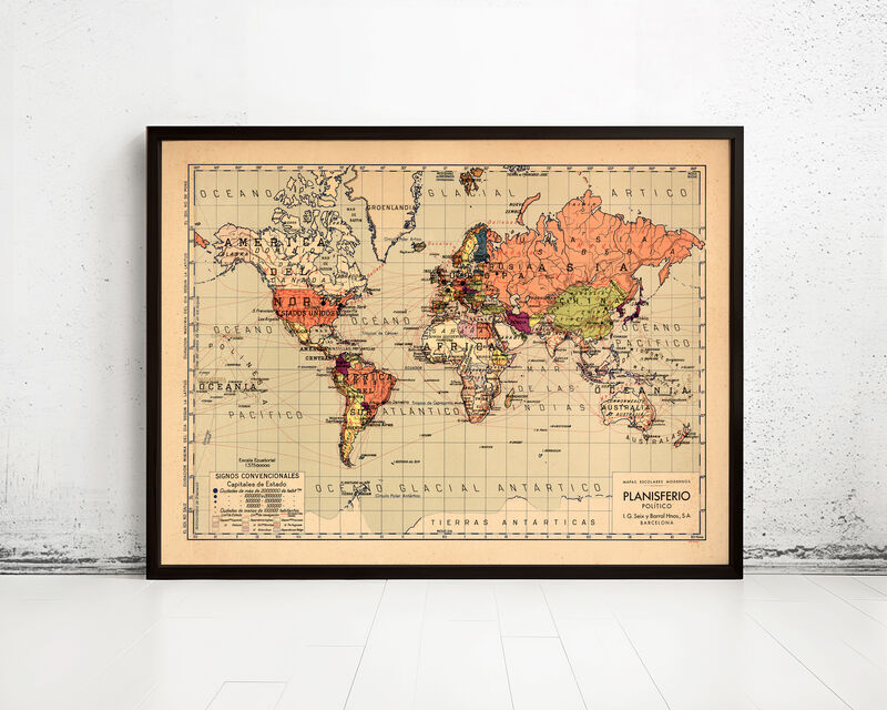 額装品/Old World Map Blue/ポスター Old World Map Blue Canvas Wall Art by Wild Apple Portfolio