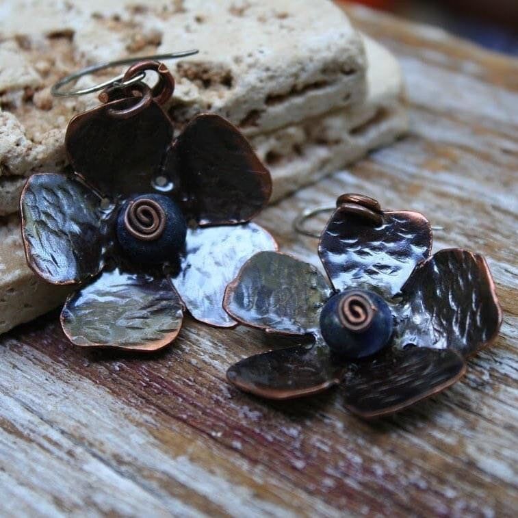 Copper Flower Lapis Earrings - product images
