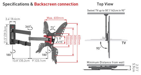 Barkan,4,Movement,-,Upto,600,x,400,VESA,,Rotate,,Fold,,Swivel,&,Tilt,LCD,/,LED,Plasma,Wall,Mount,Brand,New