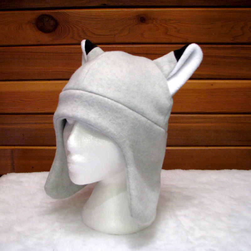 Silver Fox Ear Hat Light Gray Animal Fleece Hat with Ear Flaps