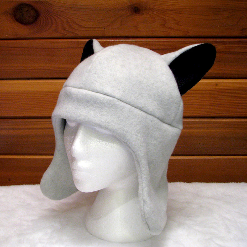Silver Wolf Ear Hat Light Gray Fleece Animal Hat with Ear Flaps