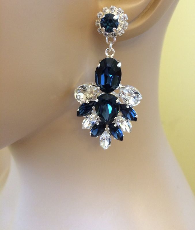 Navy Blue Swarovski Crystal Statement Dangle Earrings The Navy Blue Swarovski Crystal Statement Dangle Earrings Product Images Of
