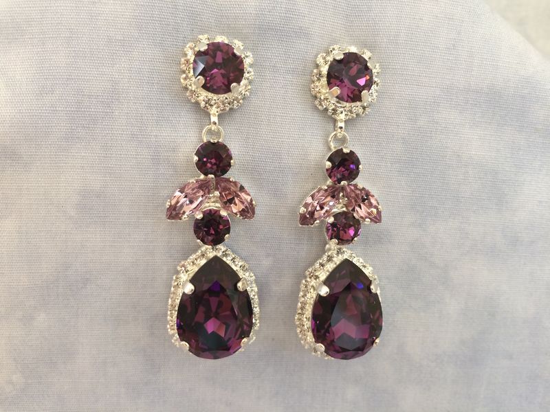 Amethyst Swarovski Crystal Embellished Teardrop Dangle Earrings Amethyst Swarovski Crystal Embellished Teardrop Dangle Earrings Images