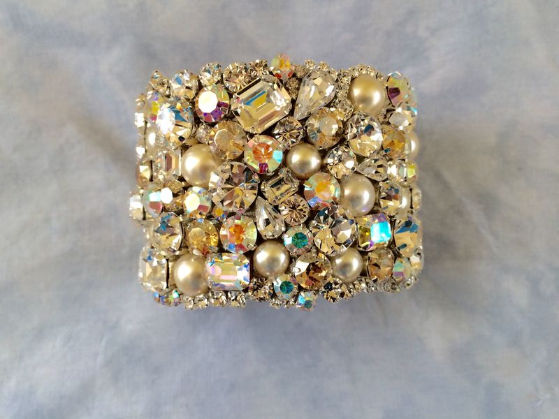 Champagne Swarovski Crystal And Pearl Cuff Bracelet The Champagne Swarovski Crystal And Pearl Cuff Bracelet Product Images Of