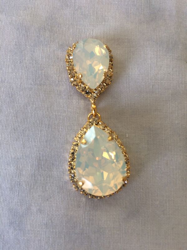 White Opal Swarovski Crystal Embellished Double Teardrop Bridal White Opal Swarovski Crystal Embellished Double Teardrop Bridal Earrings Images Of