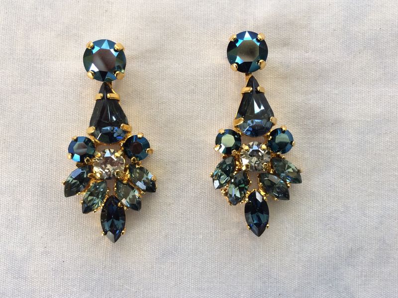 Swarovski Navy Blue Crystal Dangle Bridal Statement Earrings The Swarovski Navy Blue Crystal Dangle Bridal Statement Earrings Images Of