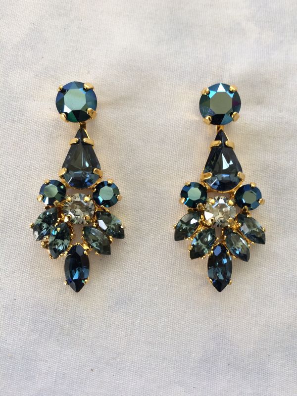 Swarovski Navy Blue Crystal Dangle Bridal Statement Earrings The Swarovski Navy Blue Crystal Dangle Bridal Statement Earrings Images Of