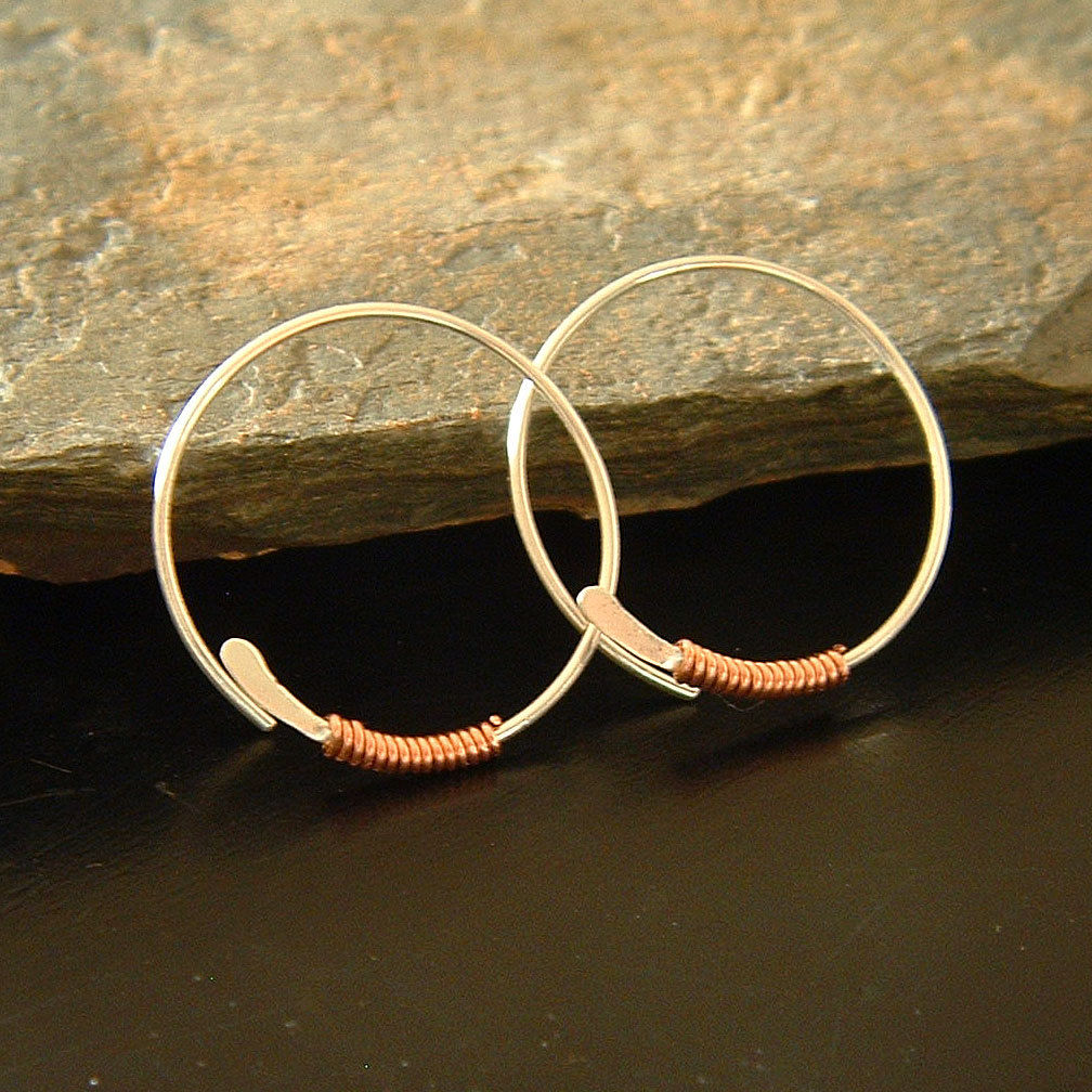 Sterling Silver Hoops Copper Wire Wrapped K Davis Studios