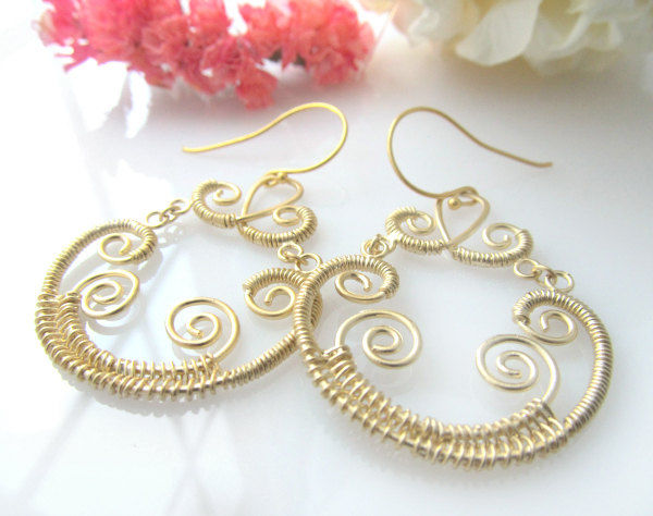 Gold Brass Chandelier Wire Wrapped Earrings Fancy Special Ocassion Gold Brass Chandelier Wire Wrapped Earrings Fancy Special Ocassion