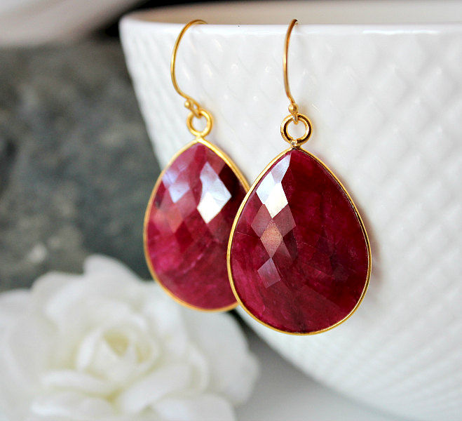 Large Raspberry Ruby Earrings Red Drop Gemstone Large Raspberry Ruby Earrings Red Drop Gemstone Dangle Huge