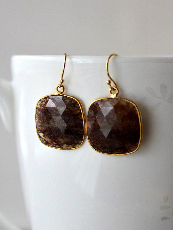 Large Red Rutilated Stone Drop Earrings Burgundy Large Red Rutilated Stone Drop Earrings Burgundy Quartz Dangle Reddish Brown Natural