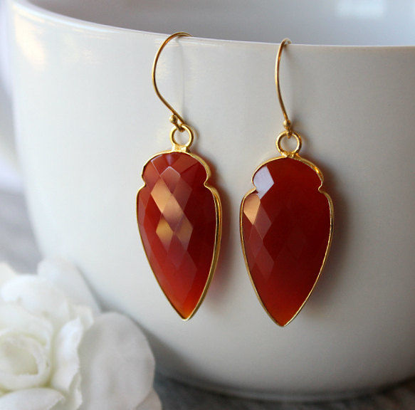Arrow Red Carnelian Drop Earrings Burnt Dangle Gemstone Arrow Red Carnelian Drop Earrings Burnt Dangle Gemstone Jewelry
