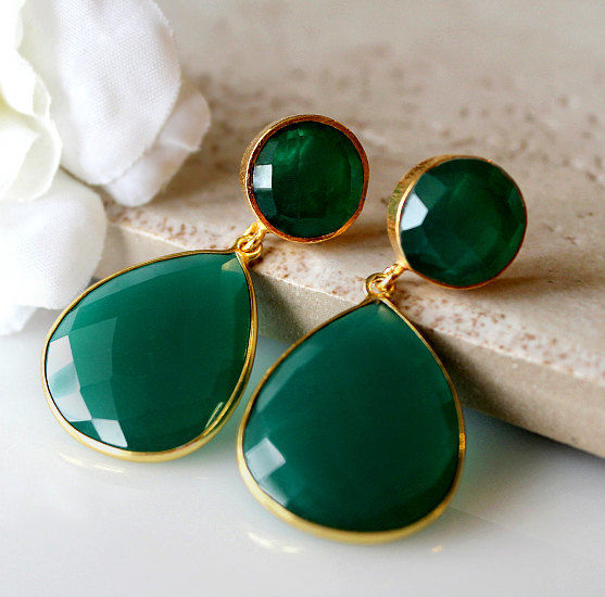 Green Onyx Double Drop Post Earrings Emerald Earring Dual Green Onyx Double Drop Post Earrings Emerald Earring Dual Dangle Jewelry