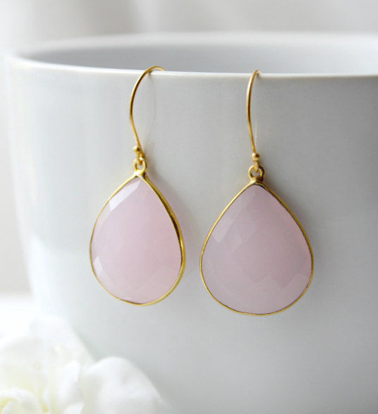 Pink Rose Quartz Drop Earrings Dangle Pink Rose Quartz Drop Earrings Dangle Linen Gemstone Teardrops