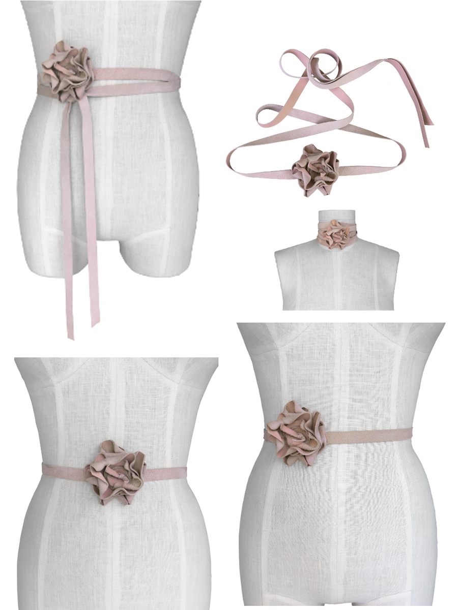 Blush leather flower belt, pink lambskin Mano Bello
