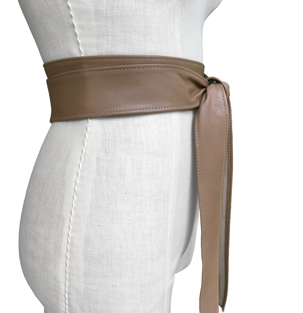 Ella leather belt, taupe or grey lambskin Mano Bello