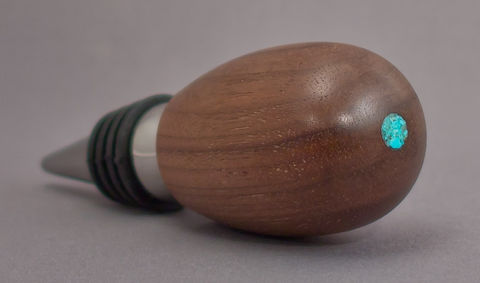 Walnut,Stainless,Steel,Bottle,Stopper,walnut, black walnut, turquoise inlay, bottle stopper, wine, stainless steel, handmade, handcrafted