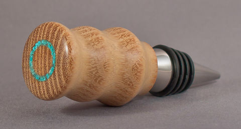 Black,Locust,Stainless,Steel,Bottle,Stopper,black locust, turquoise inlay, bottle stopper, wine, stainless steel, handmade, handcrafted