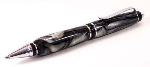 Black,and,Silver,Acrylic,Click,Cigar,Pen,acrylic, black, gray, silver, click, cigar, pen, pens, handmade, hand made, handcrafted, hand crafted, writing pen, writing pens