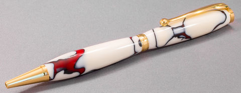 White,with,Red,&,Black,Acrylic,Twist,Pen,acrylic, white, red, black, gold, golden, twist, slim, slimline, pen, pens, handmade, hand made, handcrafted, hand crafted, writing pen, writing pens