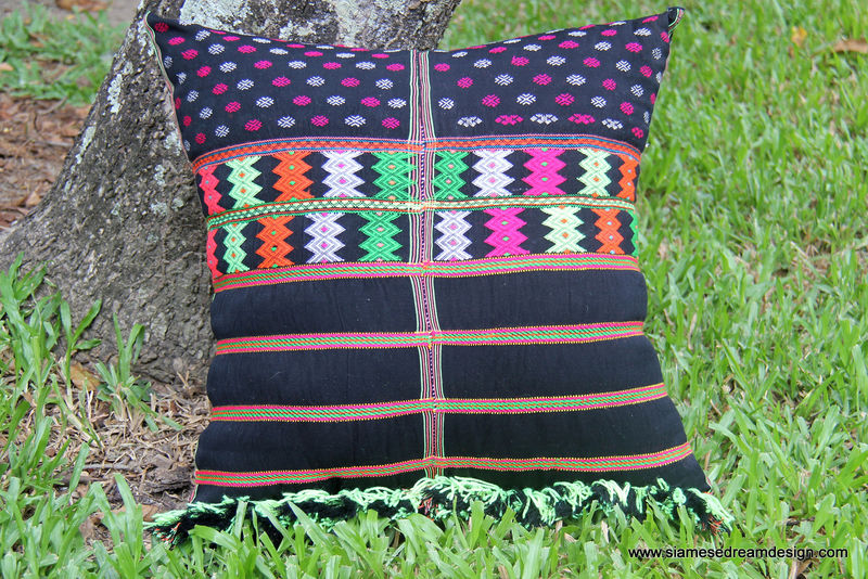 Large Boho Floor Pillow / Cushion Cover in Colorful Ethnic Karen Textiles - Siamese Dream Design