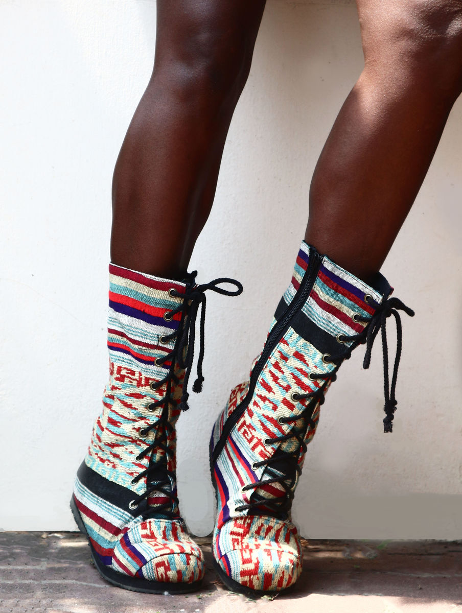 Vegan embroidered combat boots